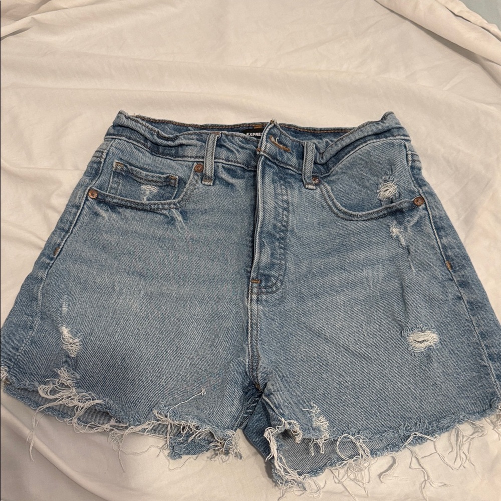 Express Light Blue Distressed Jean Shorts